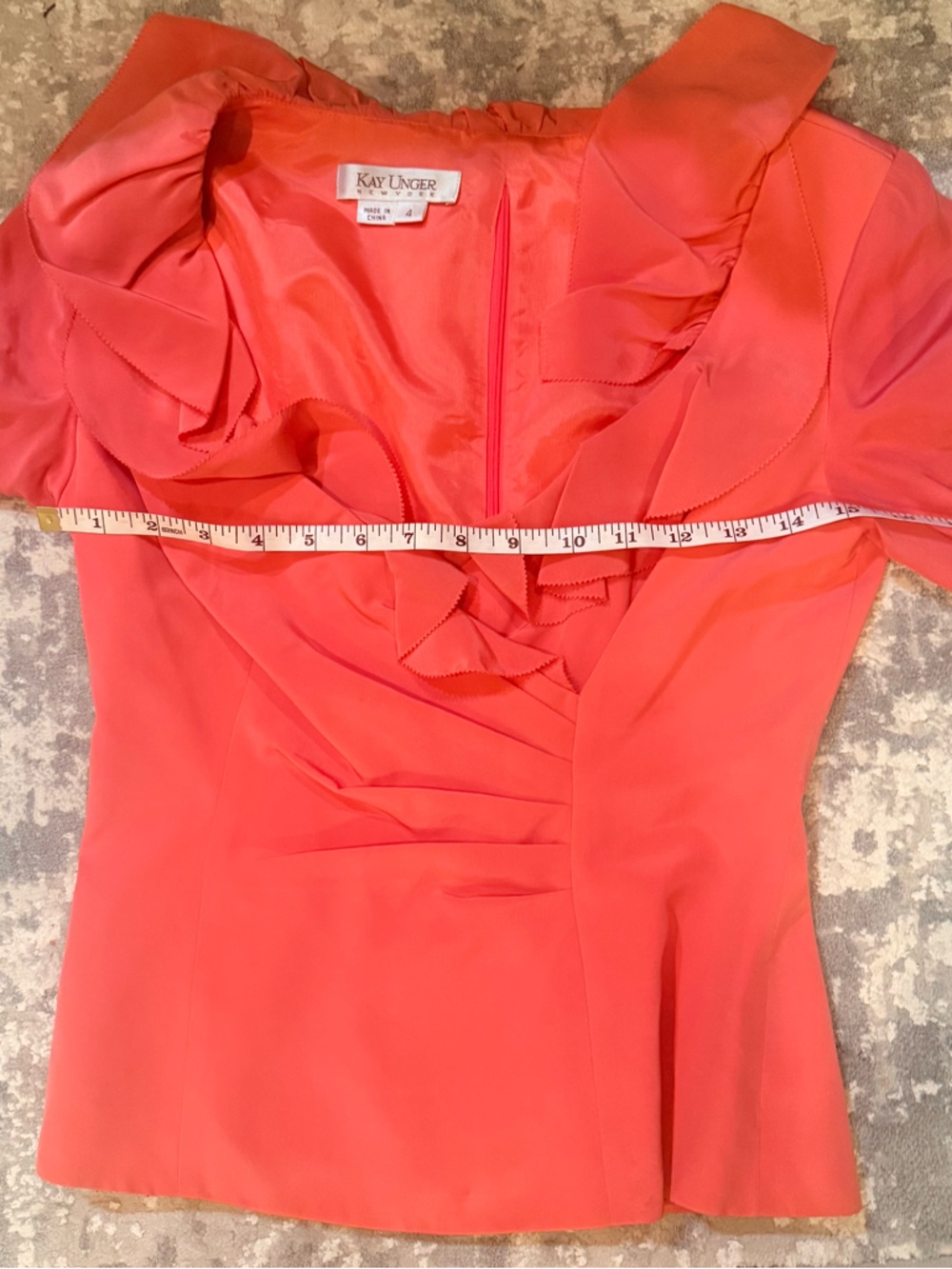 Kay Unger Silk Coral Ruffle-Trim Women's Blouse - Picture 6 of 8